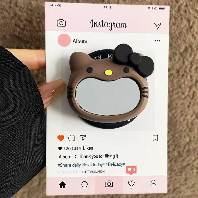 Cartoon Silicone Magnetic Kitty Cat Phone Holder with Mirror Surface and Retractable Air Cushion