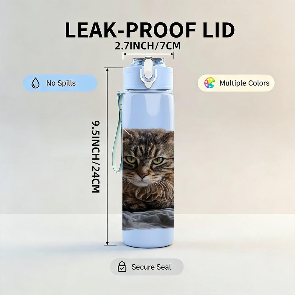 1PC Tabby Cat Sleep Cozy Scene Print 750ml Color Plastic Sports Water Bottle Leakproof Flip Straw Lid Suitable for Sports Office Home Use