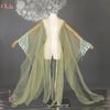 Sheer Tulle Long Cape With Butterfly Lace Cuffs Open Front Flowy Wrap Shawl For Hanfu Cosplay Wedding Photoshoot Outfit