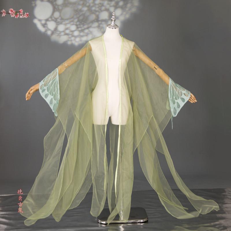 Sheer Tulle Long Cape With Butterfly Lace Cuffs Open Front Flowy Wrap Shawl For Hanfu Cosplay Wedding Photoshoot Outfit