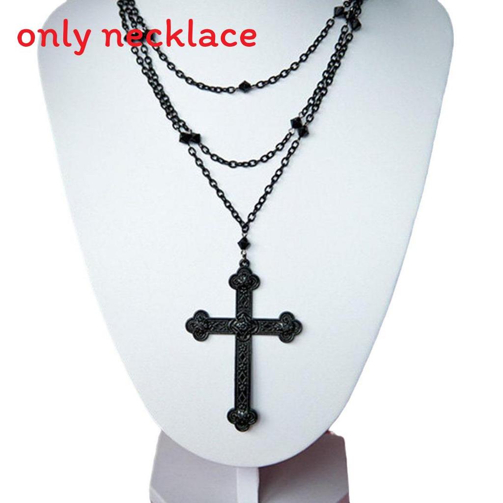 Gothic Black Cross Necklace For Men And Women With Alloy Pendant And Multilayer Design