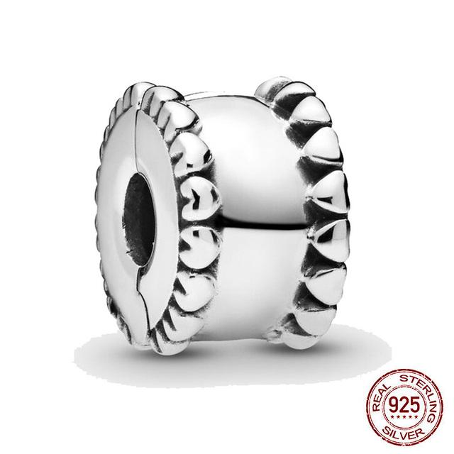 Clip 925 Sterling Silver CZ Zircon Love Heart Star Line Clip Charm Beads Stopper Fit Fashion Style Bracelet Silver 925 Jewelr