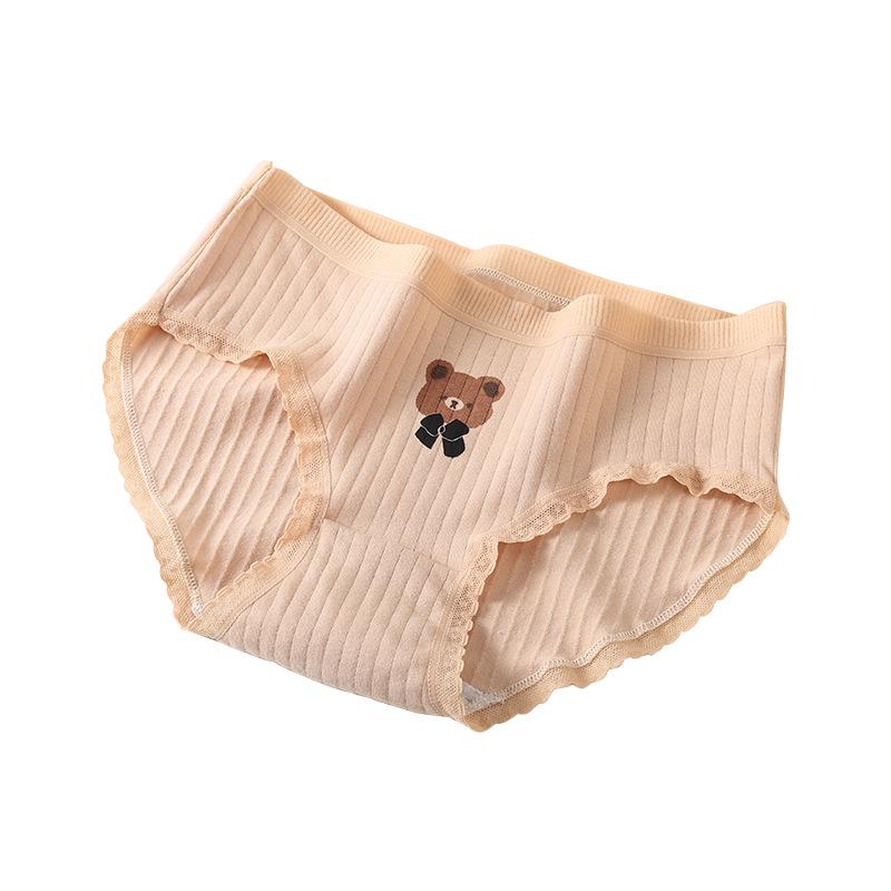 Baumwoll-Hipster-Slips für Mädchen im japanischen Stil, Khaki-Teddybär