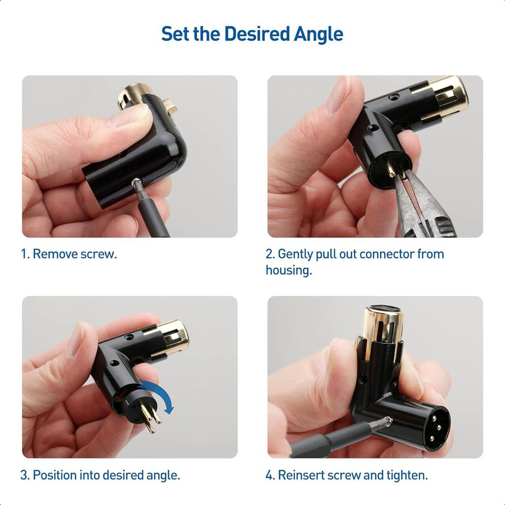 AA58 2PCS Audio Adapter Plug Adjustable Male to Female Right Angle XLR Adapter 3Pin Black (XLR 90 Degree Adapter)
