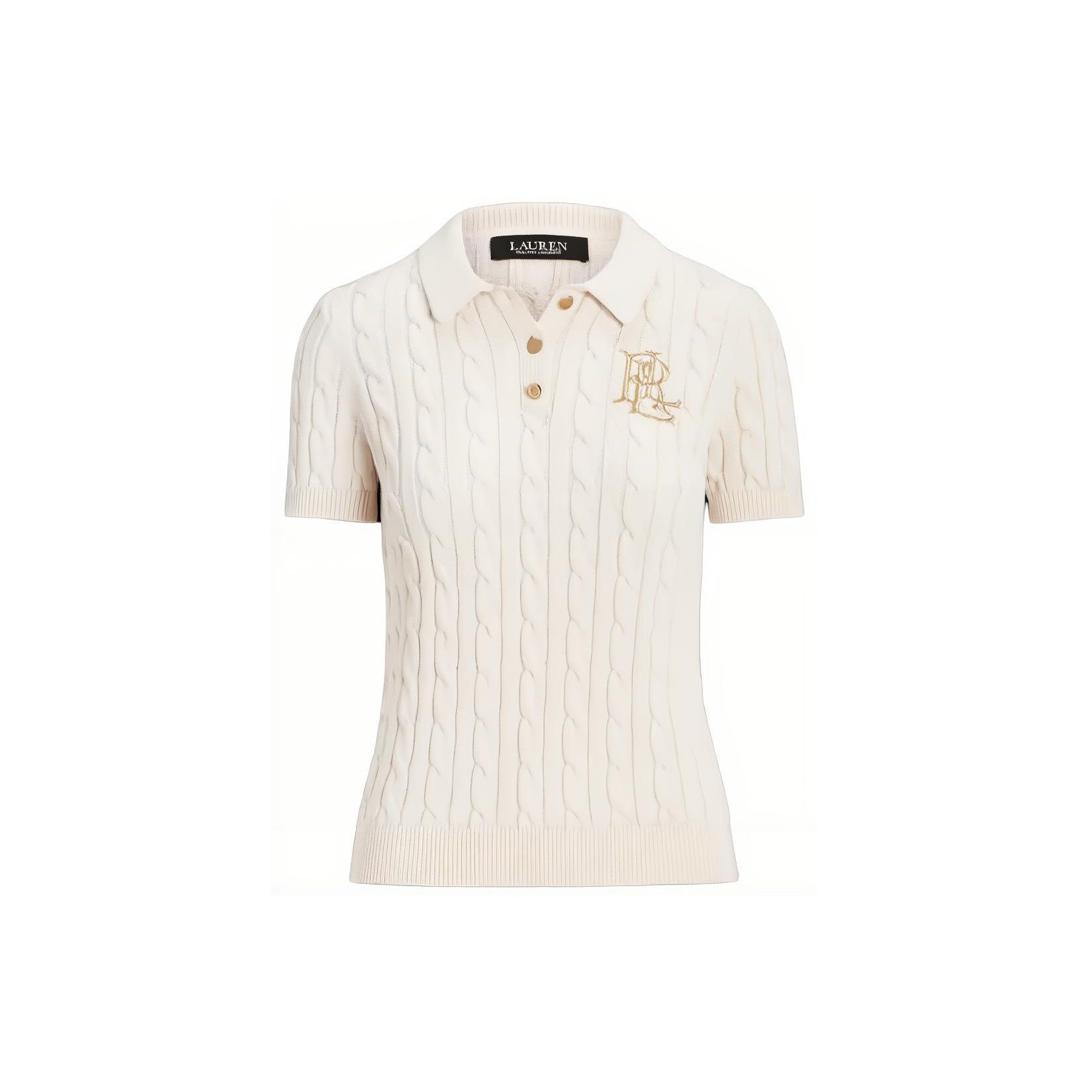 

Polo Ralph Lauren Свитер крупной вязки с вышивкой буквы Воротник поло Короткий рукав Приталенный силуэт Рубашка поло Женские топы Молочно-белый WMLRSWESN820-103 XL