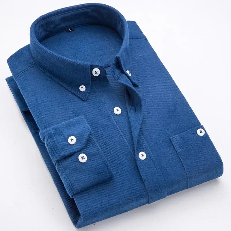 Spring New Business Casual Men's Corduroy Long Sleeve Shirt Male Brand Good Quality Blue Red Office Shirts Clothes