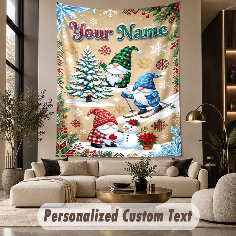 Gnome (356) Theme Custom Tapestry Personalized Custom Name Text Wall Hanging Tapestry Home Decor Background Cloth