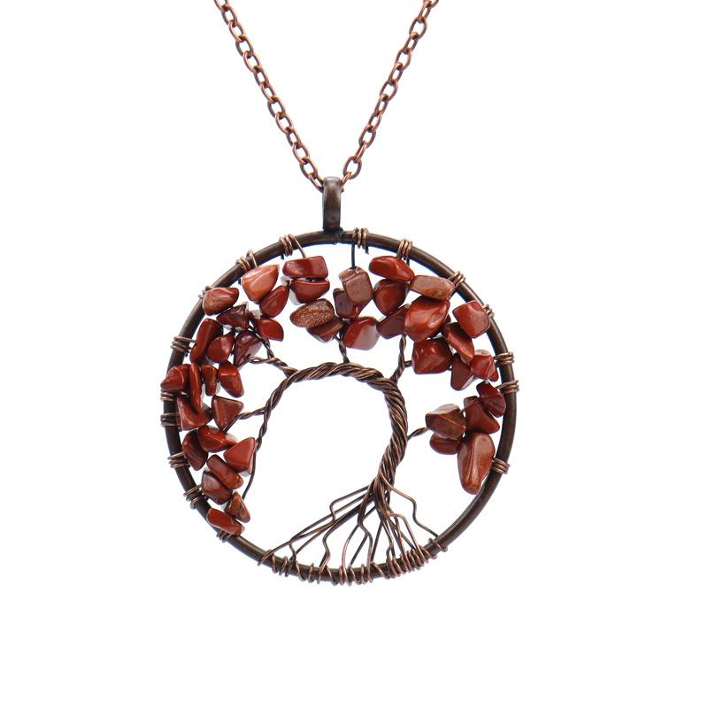 Винтажное Ручное Изготовление Многоцветный Камень Кристалл Дерево Жизни Кулон Ожерелье