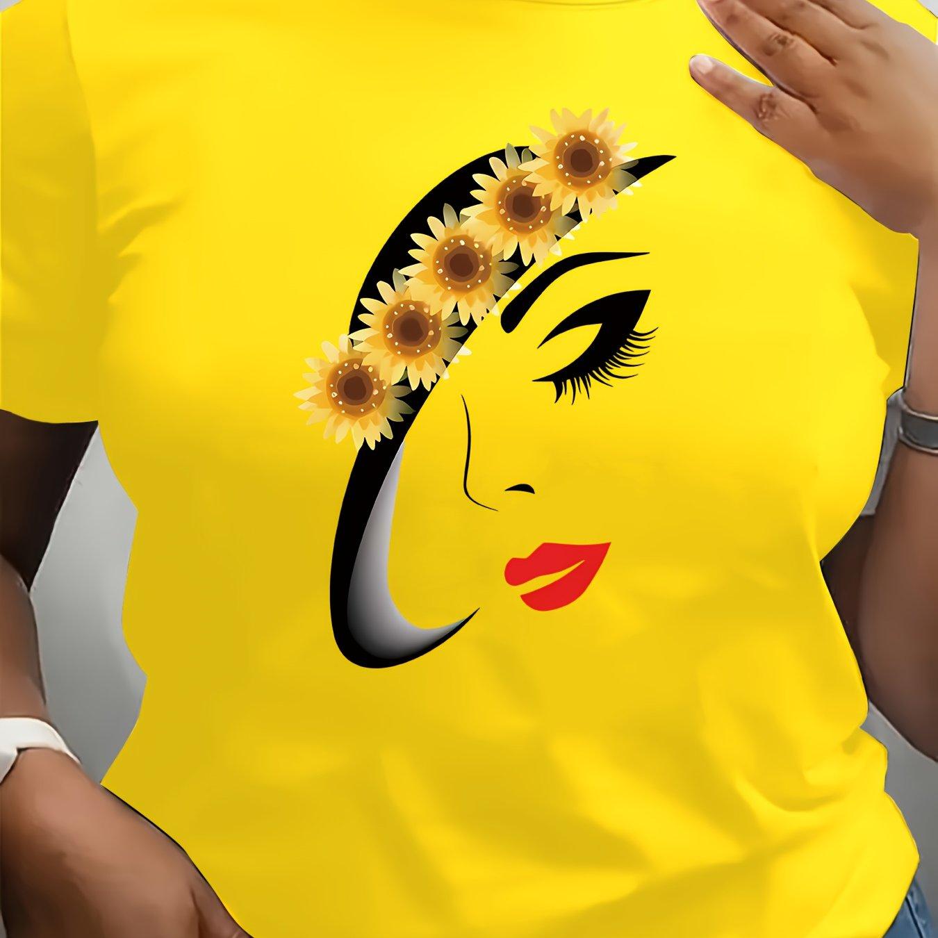 

Plus Size Trendy Fashion Women s T-shirt with Sunflower Print XXS