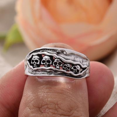 Original  Horrible 5 Skull Design Thai Silver Men Finger Ring Halloween Gifts Cheap