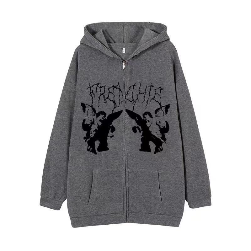 2023 Nuevo Cárdigan con Capucha Europeo y Americano con Cremallera Sudadera Retro Abrigo de Pareja Oversize de Moda Urbana para Hombre y Mujer