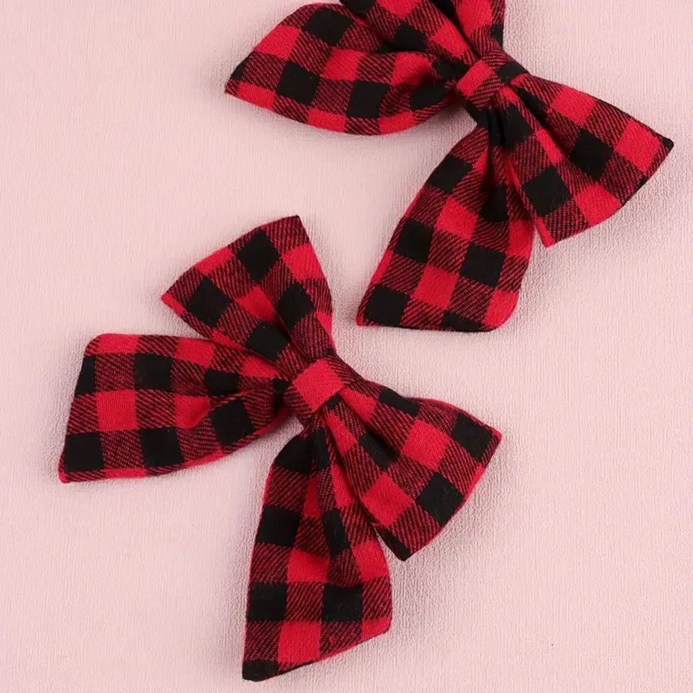 2Pcs Cute Plaid Bow Hair Clips For Girls Scottish Style Red And Black Check Decor Bownot Hair Barrettes Hair Accessories Gifts