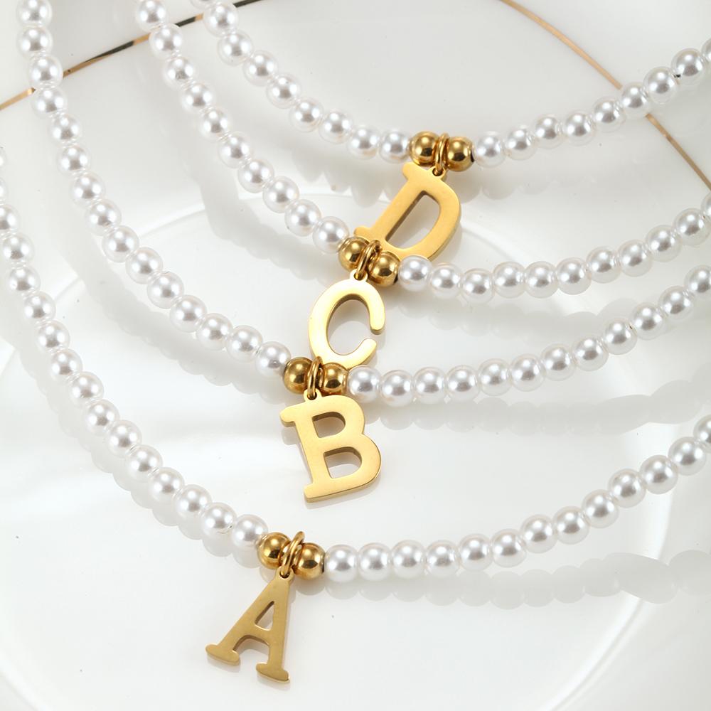 Collana con ciondolo iniziale in lettere di acciaio inossidabile fai da te nome Collane con perle simulate per donna Choker con perla Gioielli da donna