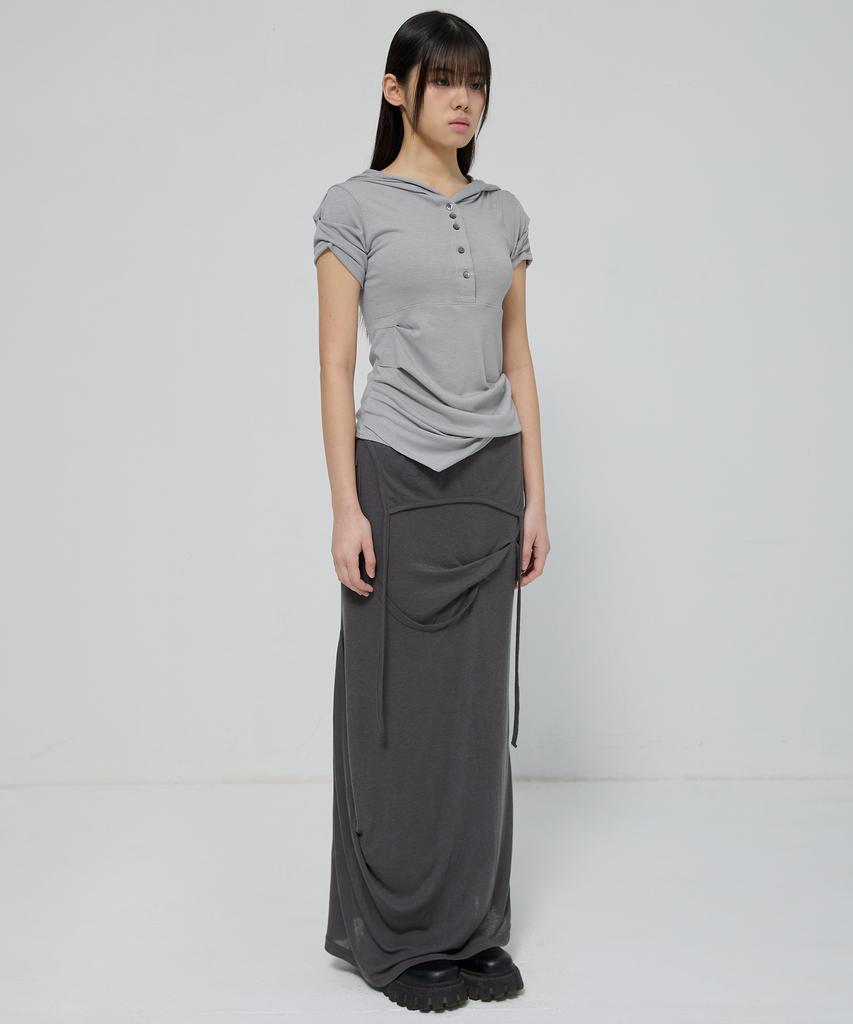 Asymmetrical Draped Hoodie (Fl-127_Gray)
