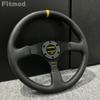 JDM 14-inch 350MM Racing Modified Leather Steering Wheel, Flat Drift Sports Game Steering Wheel PCD70MM