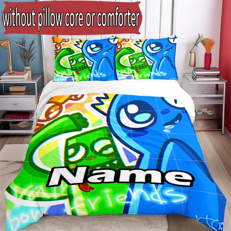 3pcs Duvet Cover Set (1*Duvet Cover + 2*Pillowcase, Without Core), Custom Name Game Rainbow Friends Pattern Bedding Set, Home Bedroom Decor Gift