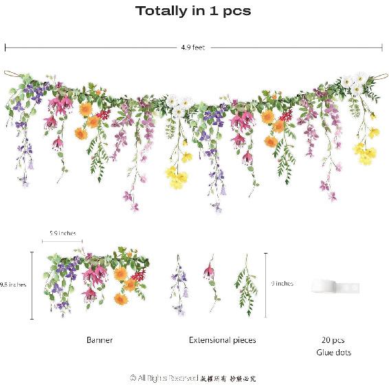 Cheerland Flower Banner Wildflower Garland for Enchanted Garden Party Floral Woodland Theme Picnic Girls Birthday Tea Party Garden Wedding Onederland
