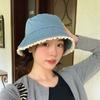 Big Brimmed Denim Bucket Hat Sunscreen Panama Hat Fashion Lace Fisherman Hat  Women