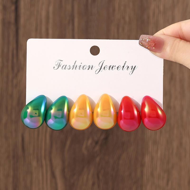 6Pcs Chunky Waterdrop Earrings Sets Dupes for Women Matte Colorful Dome Tear Drop Stud Earrings Trendy Y2K Jewelry Gifts