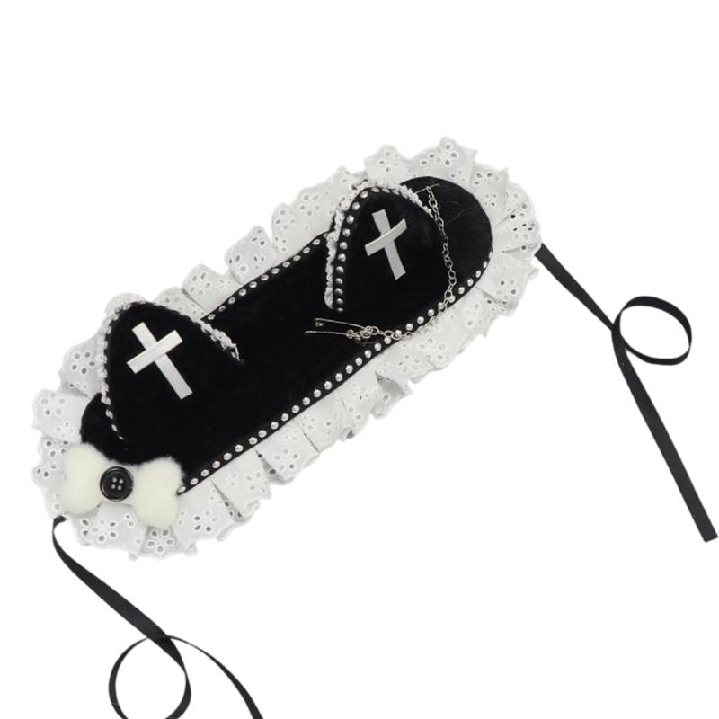 

Punk Gothic Cats Ear Headwear With Rivet Studded Accent Soft Fabric Anime Hair Accessory For Parties And Daily Wear чорний