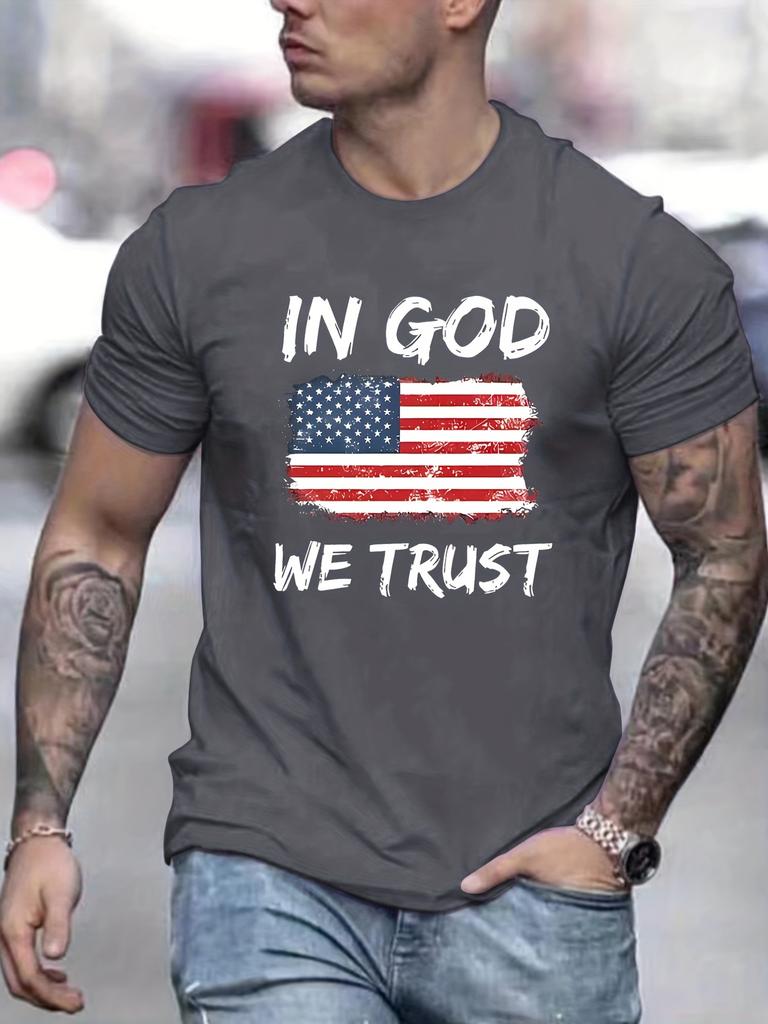 US Flag Print T Shirt In God We Trust US Flag Print T Shirt Tees For Men Casual Short Sleeve Tshirt For Summer Spring Fall