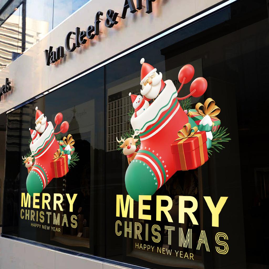Christmas Snowman Socks New Year's Day Glass Door Window Decoration Shopping Mall Store Layout Static Wall Stickers