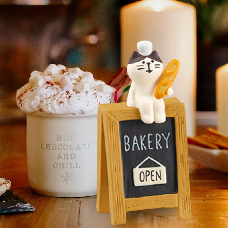 Miniature Cat Figurines Micro Scene Coffeeshop Bookshelf bakery Decoration Garden Resin Craft Japanese style Miniature Ornament