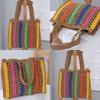 Cotton Rope Tote Bag With Openwork Stripes For Casual Daily Use