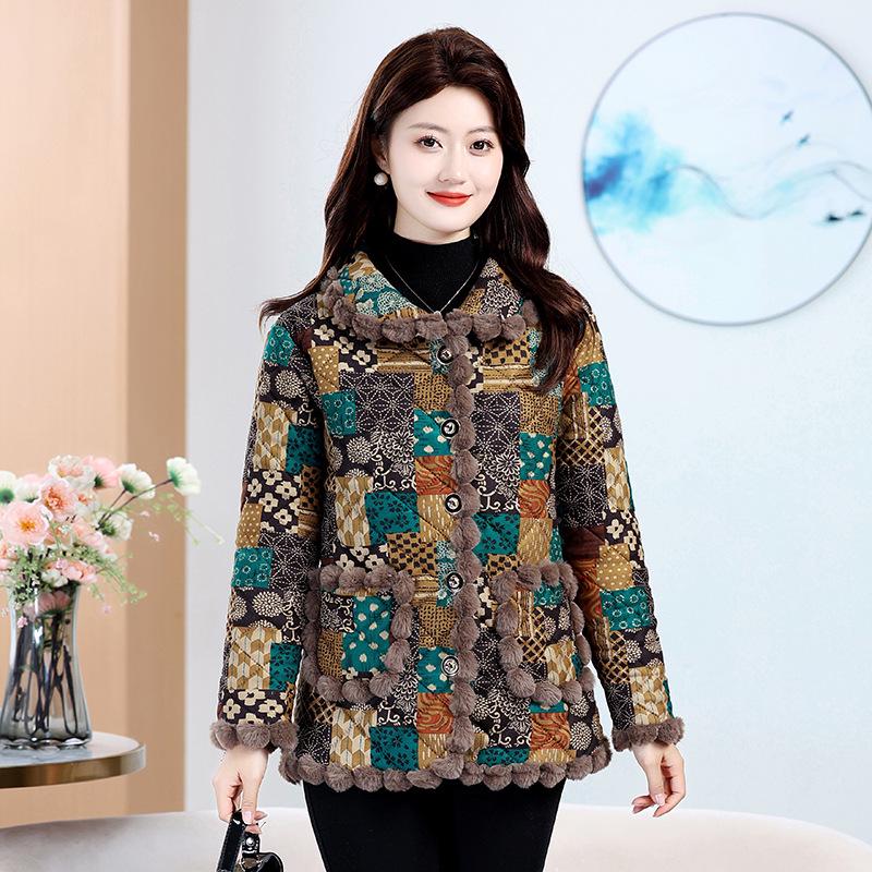 Chic Plus Size Winter Coat for Middle-Aged and Elderly Women – Warm Cotton Jacket with Velvet Lining