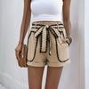 Summer New Contrasting Color Patchwork Belt Tie Casual and Versatile Shorts for Women