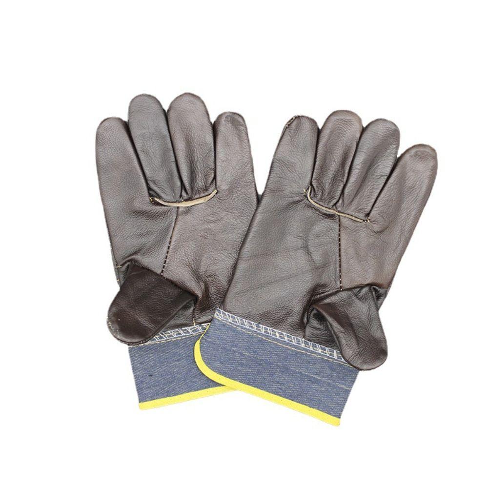1 Pair Labor Protection Cowhide Welding Gloves Thickened Welder Gloves Leather Work Gloves Outdoor