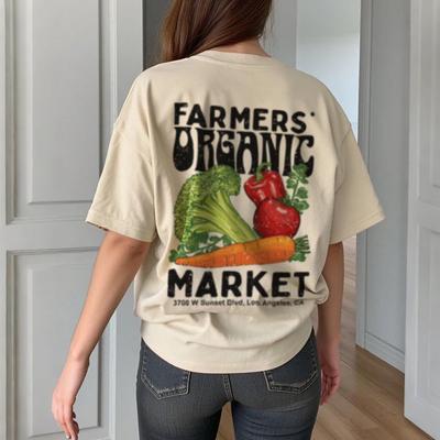 Back Print Y2k Retro Farmers Market T Shirt Vegetable Tshirt Organic Foodie Shirt Unisex Short Sleeve Aesthetic Streetwear Tops