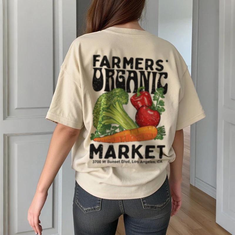 

Back Print Y2k Retro Farmers Market T Shirt Vegetable Tshirt Organic Foodie Shirt Unisex Short Sleeve Aesthetic Streetwear Tops 4XL