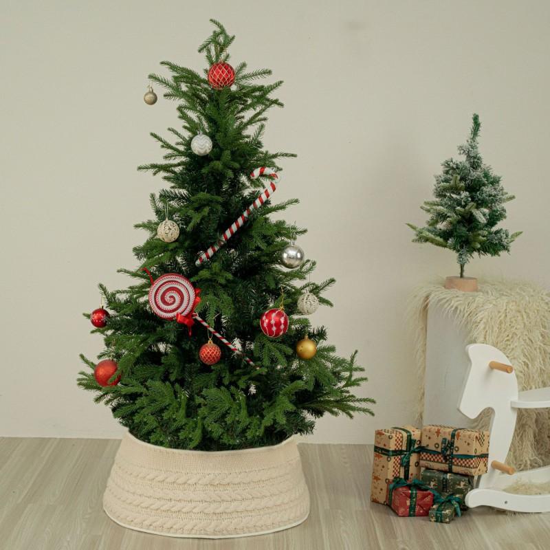 Christmas Tree Skirt Beige Knit Collar Home Party Decor