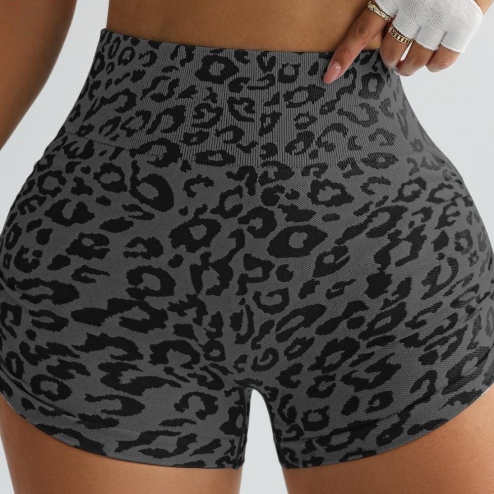 Leopard Seamless Shorts Hip Liftting Yoga Shorts Summer Women Slim Leggings Running