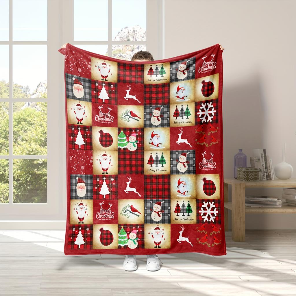 Flannel Blanket Christmas Theme Santa Claus Snowman And Elk Patterns Printed Blanket Gift Couch Bed Sofa Car Travelling Blanket