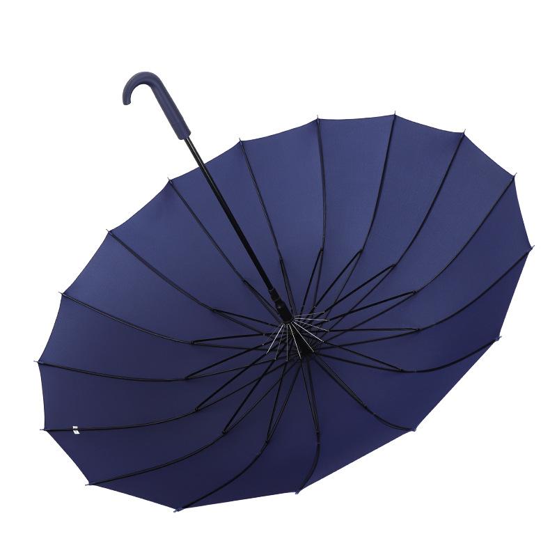 16-Bone long-handled umbrella large solid color simple and strong automatic double male wind-resistant brush