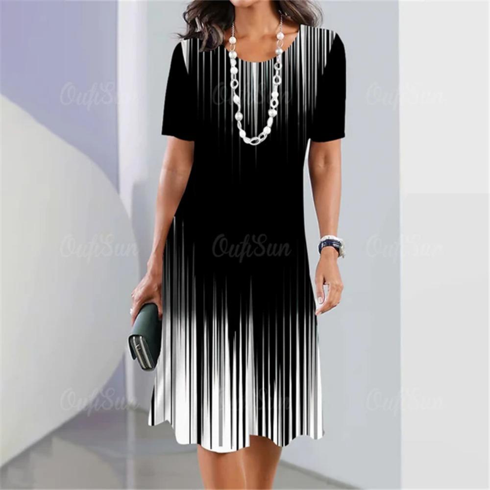 Plus Size Women Dress Summer 3D Patchwork Print Short Sleeve Dress Elegant Loose Casual A-Line Dress Ladies Large Size Sundress