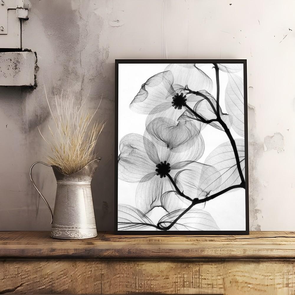 Black And White Plant Flower Art Poster Sticky Wall Art Printing Waterproof Home Living Bed Room Bar Hallway Aesthetic Decor