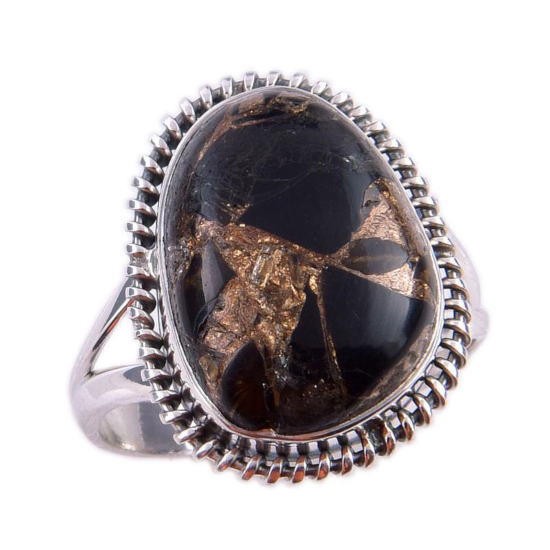 Natural Black Copper Turquoise Gemstone 925 Solid Sterling Silver Ring S.8 b8H73