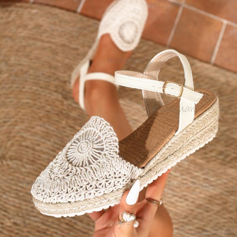 2026 New Women's Wedge Espadrille Sandals Ankle Strap Platform Shoes Breathable Knit Design Fashion Casual Summer Sandals Size35