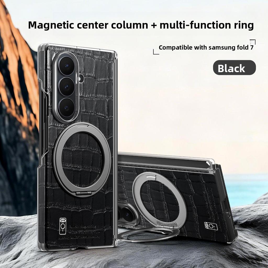 360 Rotating Magneric Kickstand Crocodile Patterned Leather Phone Case for Samsung Z Fold 7 6 5 4 Shockproof For Magsafe Cover