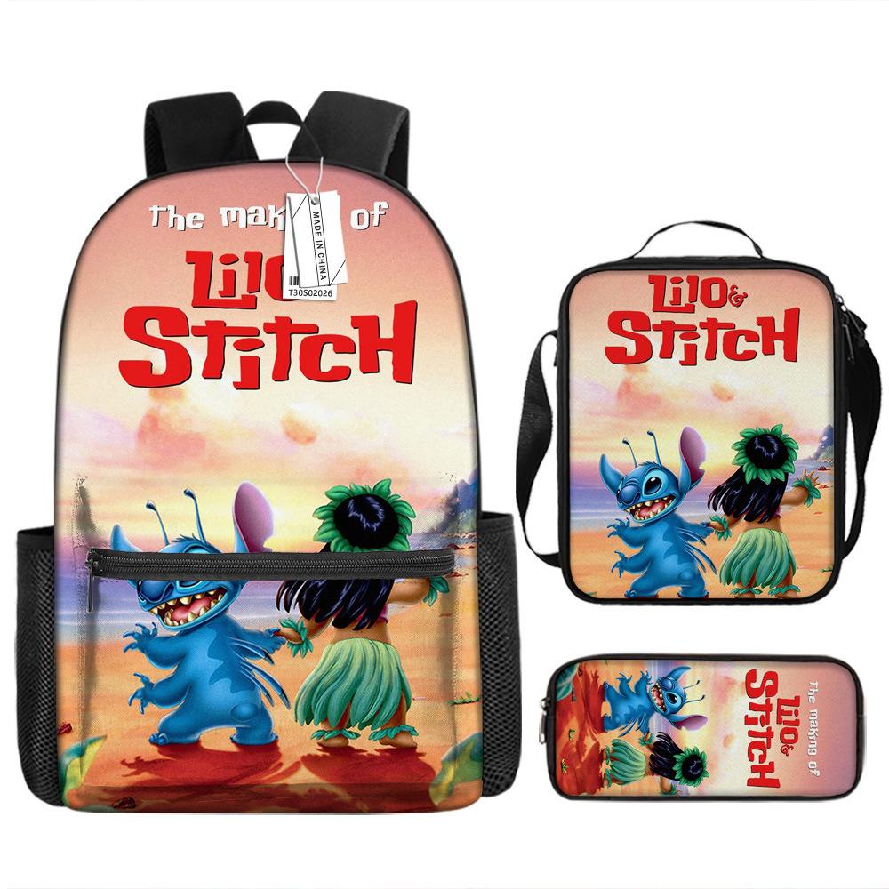 Three-Piece Schoolbag, Polyester Printed Backpack, Animation Lunch Bag. Three piece set