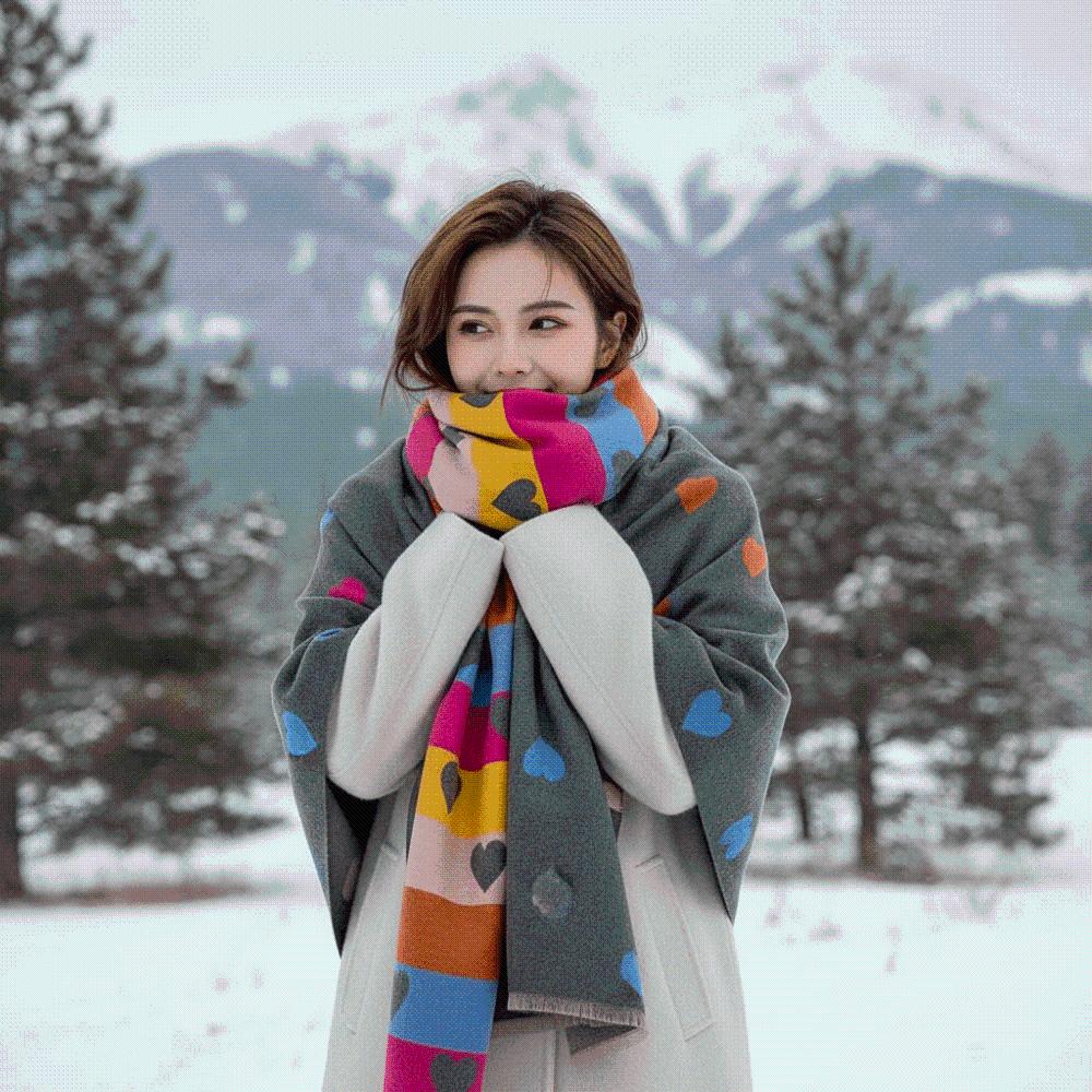 Soft Winter Warm Shawl Warm Faux Cashmere Wrap Colorful Knit Stole Korean Style Muffler Daily Wear
