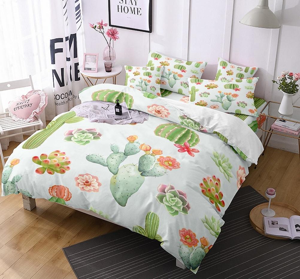 Comforter Cactus Queen King Size Green Plants Boys Girls Teen Bedding Set 3 Piece Set With 2 S Super Soft