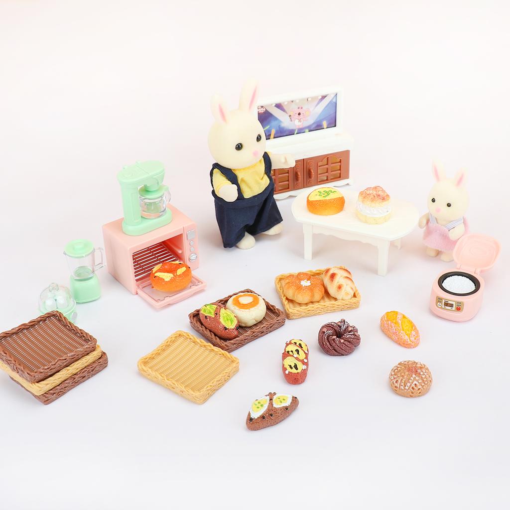 Non-Toxic 6/12/18Pcs Realistic Food Play Cream Bread And Cake Miniature Bread Basket And Tray Set Dollhouse Accessories Gift For Children