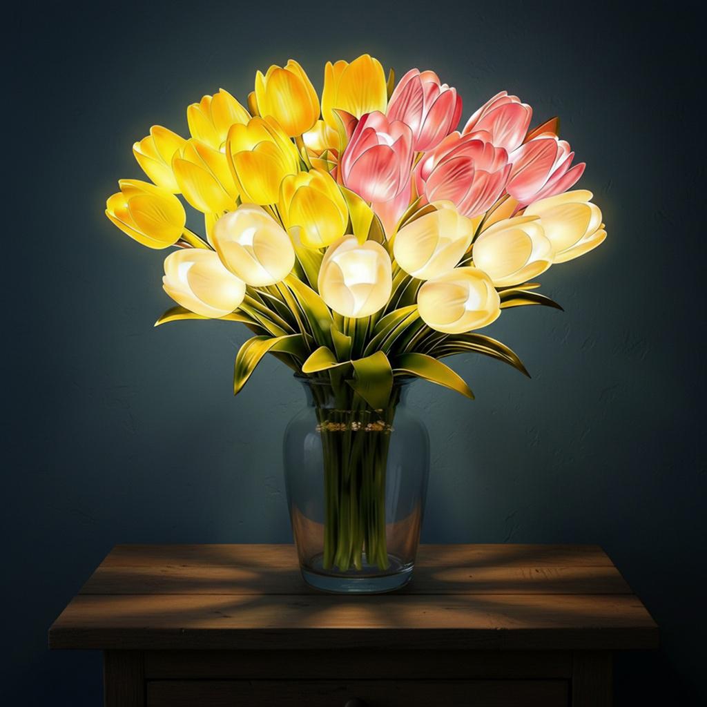 15Pcs LED Adjustable Tulip Lamp Night Simulation Flower Atmosphere Desk Light Room Table Decoration Lamp Gift for Girl friend