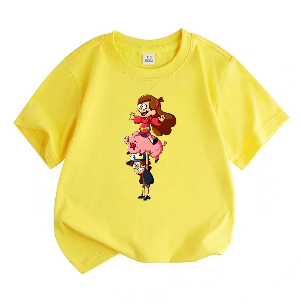 Kids Boys Girls Crew Neck Short Sleeve 100% Cotton T-Shirt Funny Gravity Anime Character Printed Casual Lightweight Breathable Top for Daily Play Wear