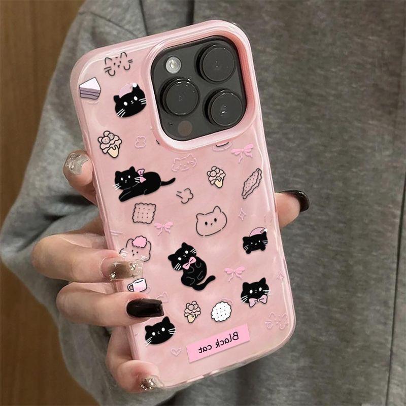 Cute Black Cat Applies To Apple iPhone17 Pro Mobile Phone Case 15/16 Meteorite 13 Folds 12 Three-dimensional Patterns 14 Women