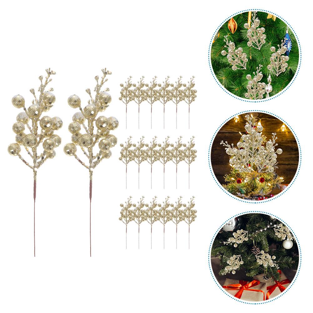 20 Pcs Decorate Christmas Imitation Berries Decorations Decorative Glitter Sticks Foam Tree